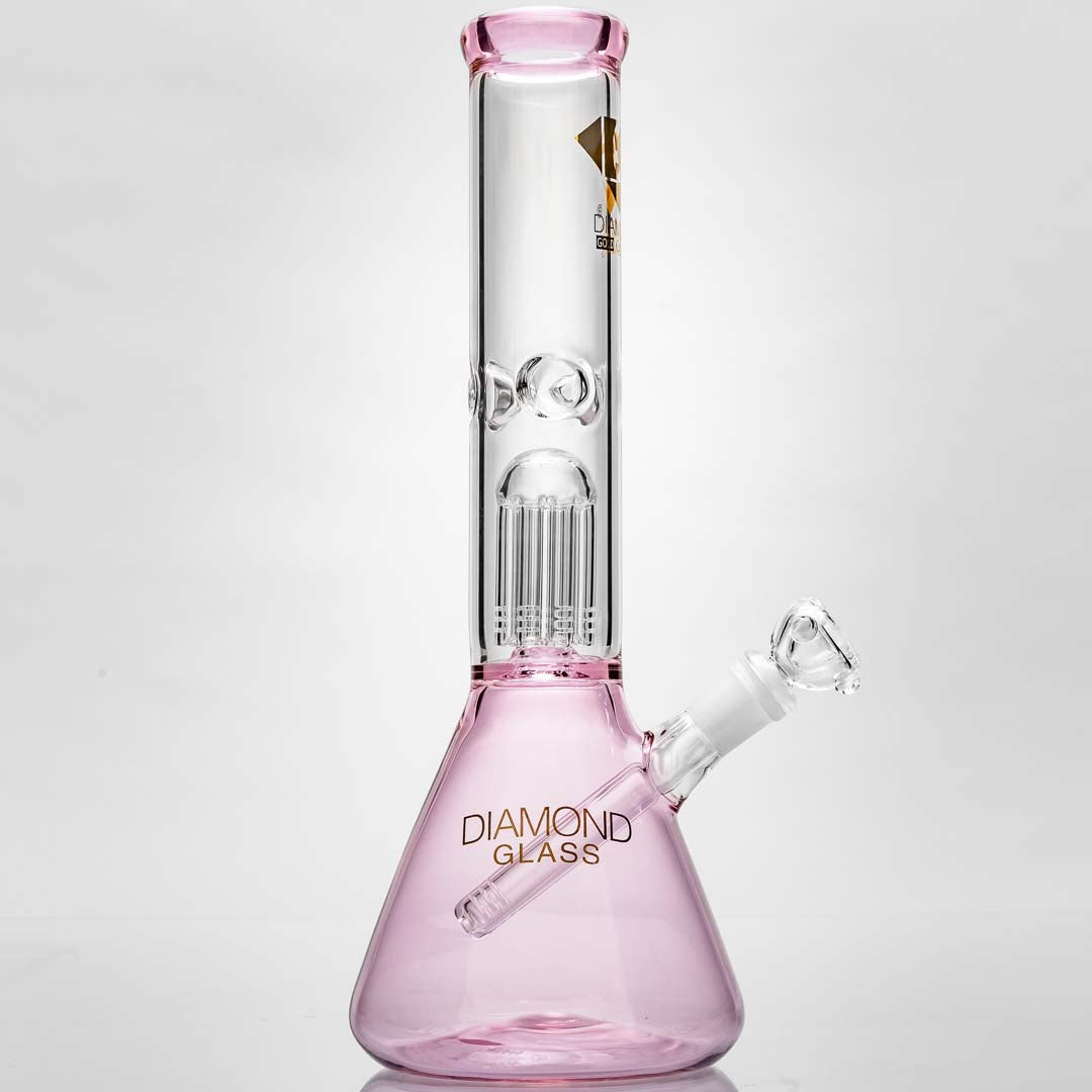 Diamond Glass Pink 8-Arm Beaker Bong