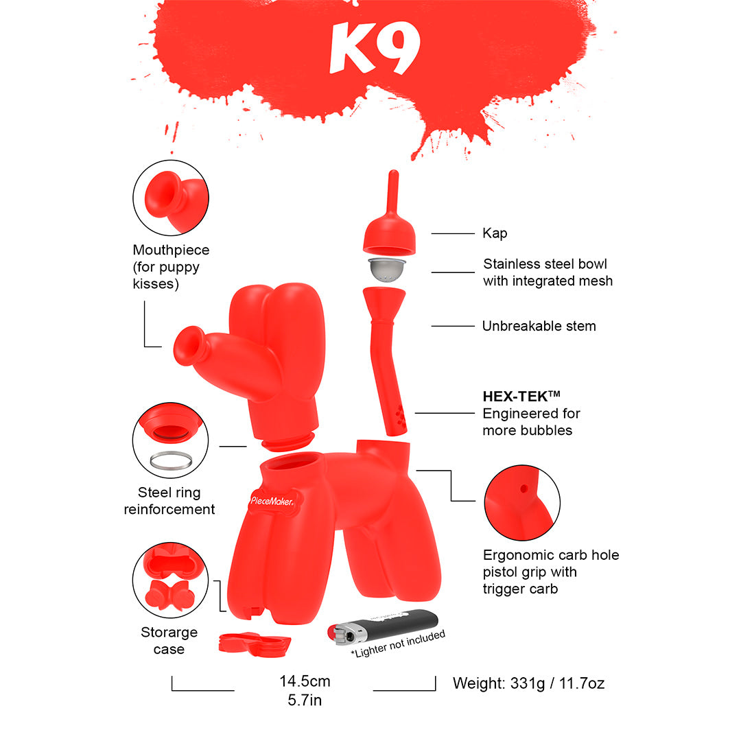 Piecemaker Gear K9 Silicone Dog Bong Dimensions image