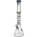 Clear glass water pipe with brand logo on a white background
