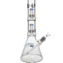 Clear glass water pipe with brand name on a white background