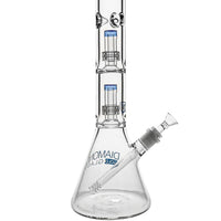 Clear glass water pipe with brand name on a white background