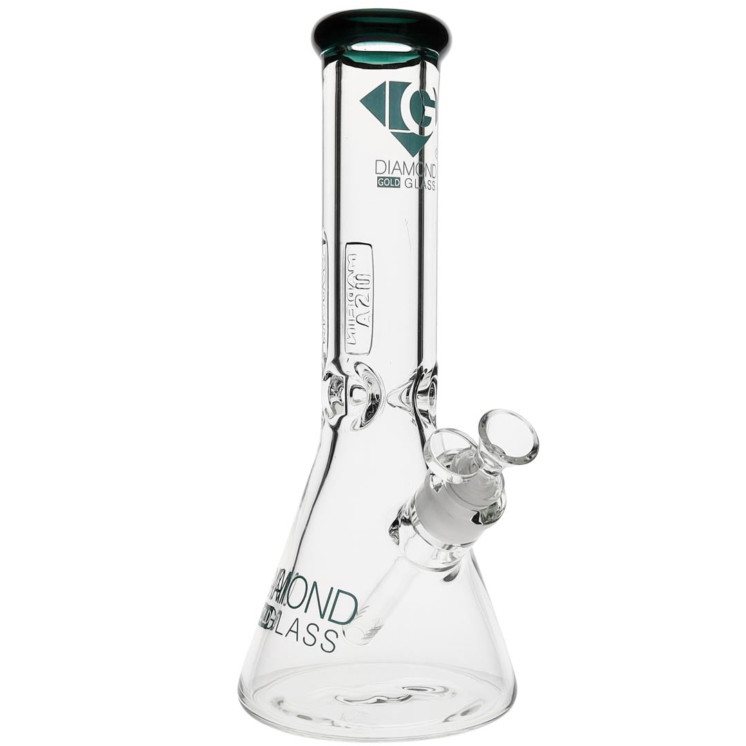 Diamond Glass 9mm Thick Beaker Bong with Teal logo