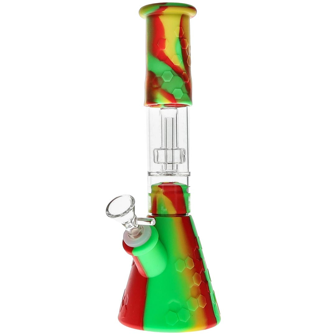Accurate Hybrid Silicone Beaker Bong available in Rasta color.