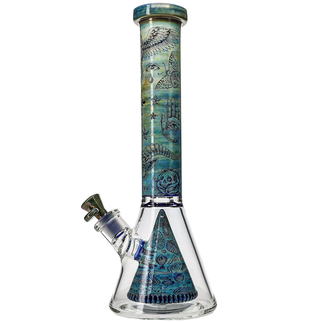 Electroplated Engraved Pyramid Beaker Bong from MK100 Glass