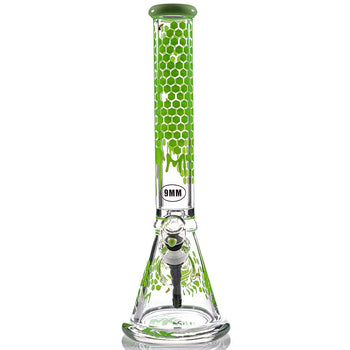 Green 9mm Large HoneyBee Beaker Bongs from MK100 Glass