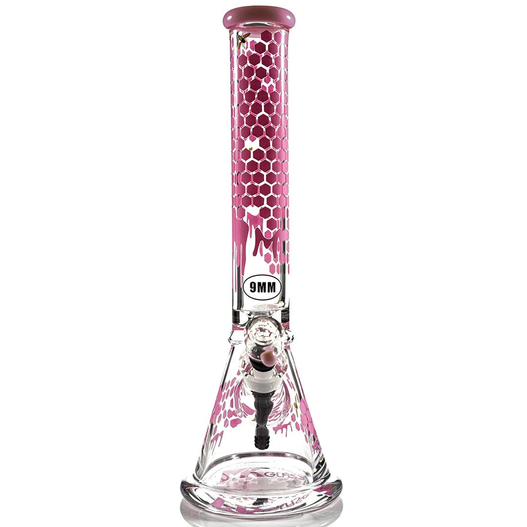 Pink 9mm Large HoneyBee Beaker Bongs from MK100 Glass