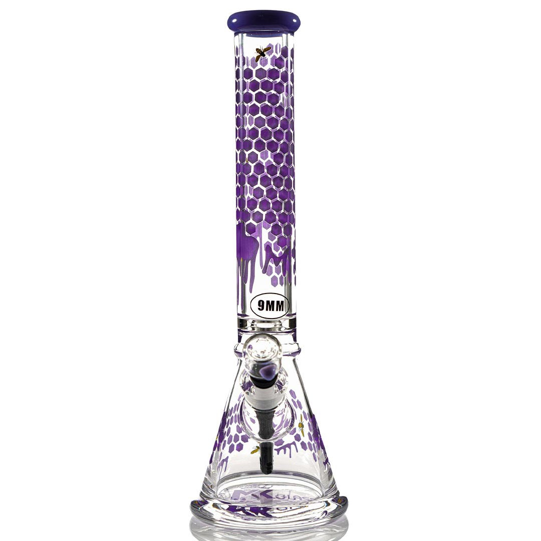 Purple 9mm Large HoneyBee Beaker Bongs from MK100 Glass