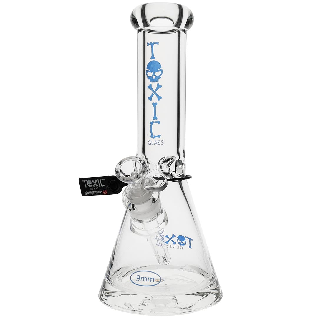 Toxic Glass 12-inch 9mm Beaker Bong with Blue logo