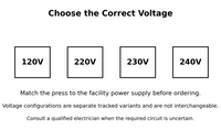 Rosin Technologies pneumatic rosin press 120V 220V 230V and 240V configuration guide