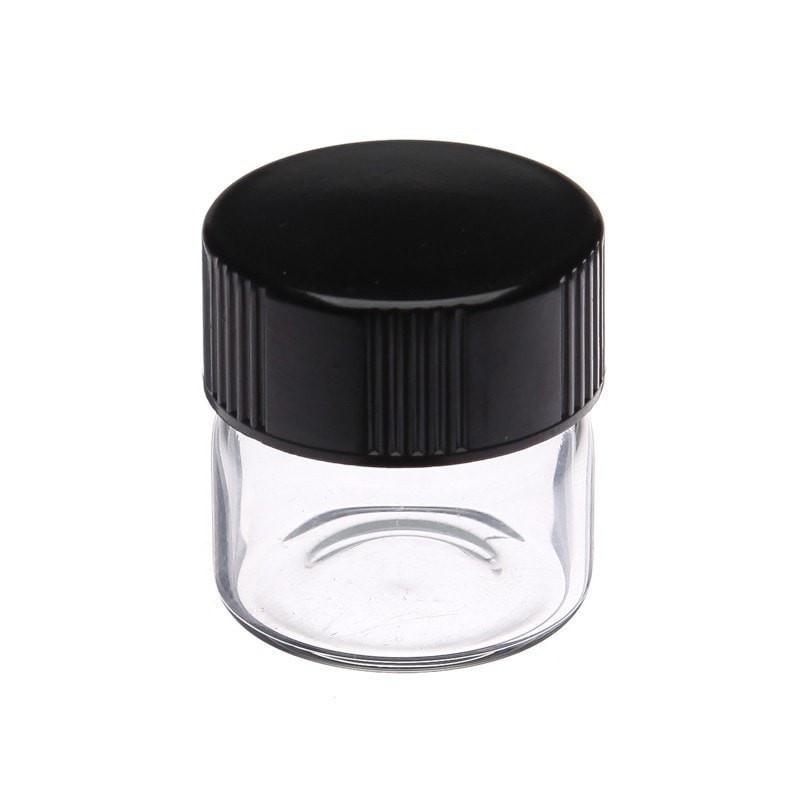 Five Glass Containers with Black Lids - 1 1/3 Dram