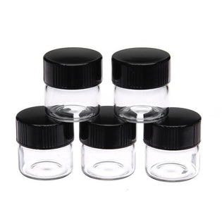Five Glass Dab Containers with Black Lids - 1 1/3 Dram