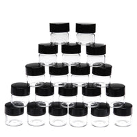 Twenty Glass Containers with Black Lids - 1 1/3 Dram