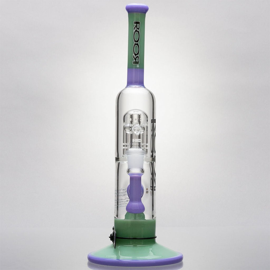 ROOR Tech 17″ Bubble-Base Bong with Dual Tree Percs – 5 mm – Assorted Decals
